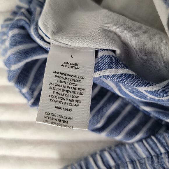 Beach Lunch Lounge Striped Linen Cotton Pants Tie Waist Coastal Cottagecore L - Picture 11 of 12